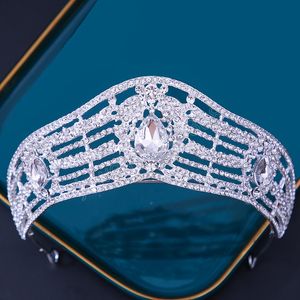 Elegante zilveren kleur metaal wit kristal tiara kroon mode prinses Rhinestone Crown Hair Dress accessoires