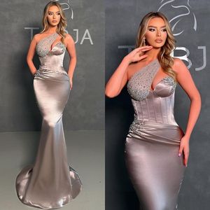 Élégant argent gris sirène robes de soirée chérie perles taille plis formelle fête robe de bal robes longues pour une occasion spéciale