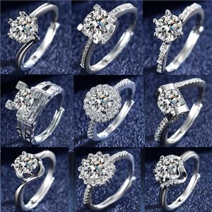 Elegante verzilverde kubieke zirkonia -ring voor vrouwen strass kristal diamanten stenen ring vrije maat gemengde stijlen sieraden cadeau
