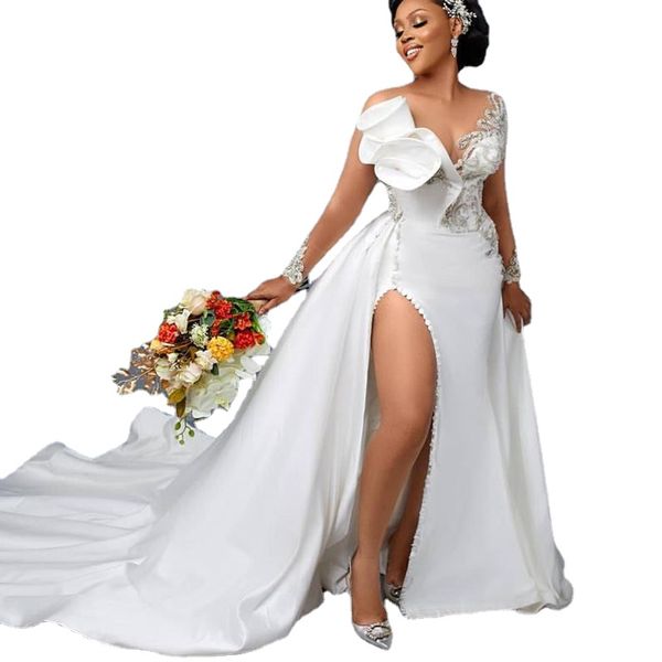 Élégant Simple sirène robes De mariée Sexy ivoire robes De mariée musulmanes pour mariée Satin dentelle manches longues Vestidos De Novia