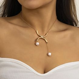 Colar elegante simples com pingente de bola de pérolas para mulheres nupcial Kpop fino clavícula corrente pescoço moda jóias acessórios