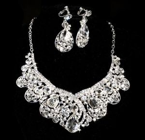 Ensembles de bijoux de mariée élégants en perles simulées, couleur argent, colliers en cristal, boucles d'oreilles, bijoux de mariage, ensembles de bijoux à la mode2430158