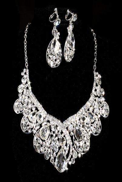 Ensembles de bijoux de mariée en perles simulées élégantes, couleur argent, colliers en cristal, boucles d'oreilles, bijoux de mariage, ensembles de bijoux à la mode8075266