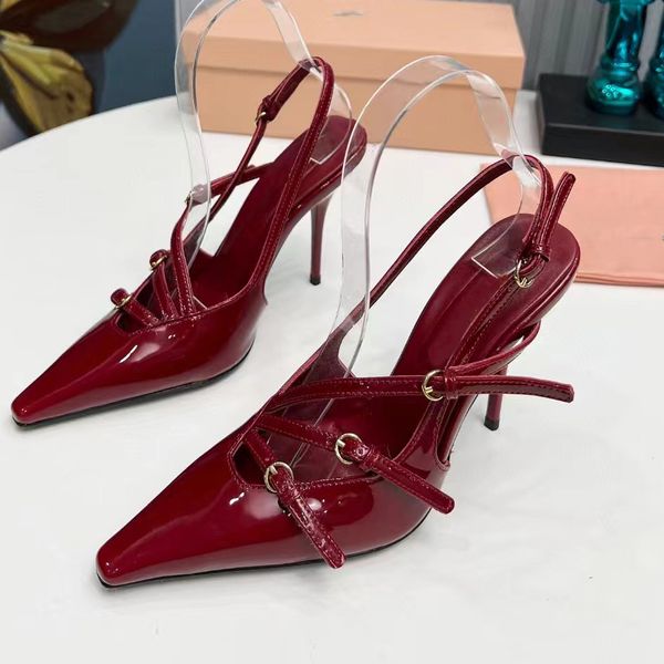 Slingbacks élégants femmes véritable boucle de ceinture décontracté 10CM sandales à talons hauts mode chaussures de créateur de luxe pointu classique sandale diapositives chaussures de fête