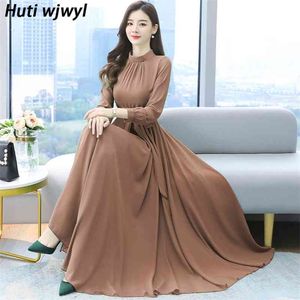 Elegante Solid Casual Chiffon Boho Beach Maxi Jurk Lente Herfst Vintage Plus Size Black Dress Dames Bodycon Party Vestidos 210630