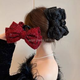 Elegant Color Color Big Bow Coils Clips Femme Ponytail Claw Clip Sparkling Clips Hairpin Girls Headress Hair Accessoires Cadeaux