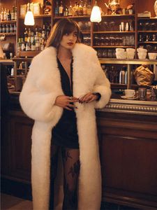 Élégant solide femmes longue fausse fourrure manteau mode large revers à manches longues épaissir Cardigan 2023 hiver dame Chic haut Streetwear 231221