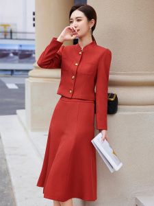 Élégant printemps automne dames jupe formelle Suit femme femelle gris rouge vert noir manche longues en deux pièces pour vêtements de travail