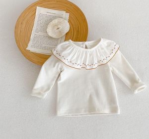 Élégant printemps automne fille vêtements pour enfants T-Shirt 100% coton couleur unie volants col chemises fille Soft Top 65026