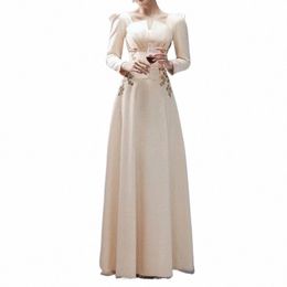 Élégant col carré taille mince Appliques fête de mariage tempérament solide Lg manches bal nouveau Dr Robe de soirée 22R7 #