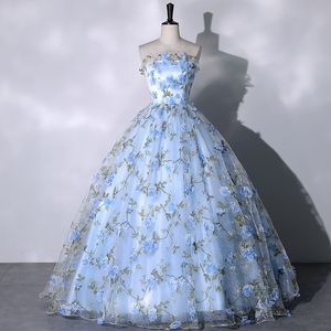 Elegante strapless floral kanten feestjurken Blue Ball Jurk Prom jurken voor vrouwen 2024