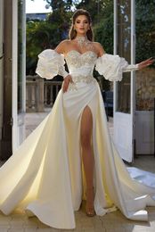 Elegante Strapless Mermaid Wedding Jurk Long Puff Appliques Backless Mouwloze bruidsjurk vloer lengte Vestidos de novia yd