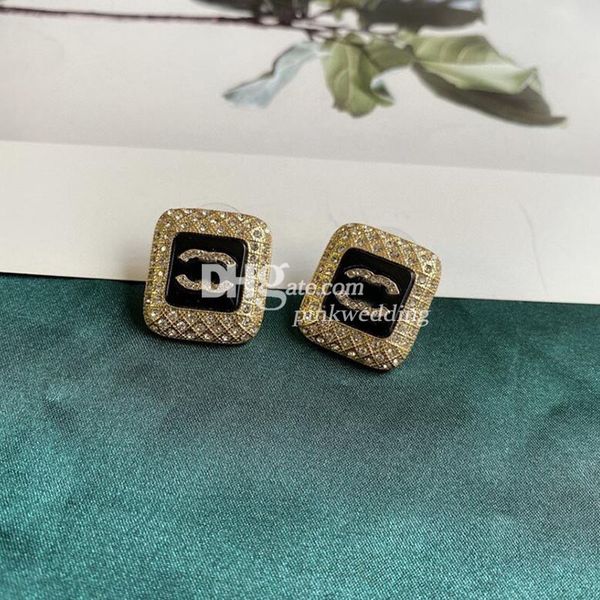 Pendientes elegantes con forma de gota cuadrada y diamantes, pendientes con letras dobles, regalo de fiesta con caja