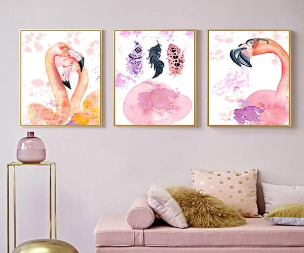 Style élégant Flamingo Plume Toile Affiche et Impression Mur Art Peinture Nordique Enfants Décoration Photos Bébé Chambre Decor4515862