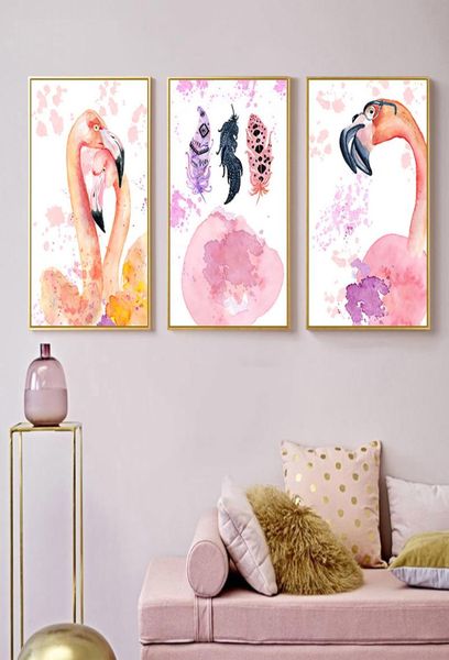 Style élégant Flamingo Plume Toile Affiche et Impression Mur Art Peinture Nordique Enfants Décoration Photos Bébé Chambre Decor3578526