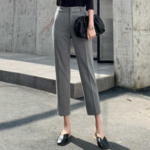 Elegante pak broek vrouwen hoge taille rechte kantoor dames grijs zwart abrikoos koreaanse mode casual vrouw q0801
