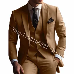 Elegante Pakken Mannen Bruiloft Smoking Blazer Piek Revers Slim Fit 3 Stuks Bruidsjonkers Suits Jas + Vest + Broek Kostuum Homme Mariage t4il #