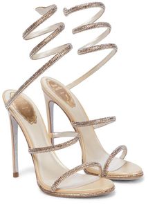 Elegante zomer renes Cleo Crystalembelished lederen sandalen schoenen vrouwen strappy feest bruiloft caovilla's sandalia's hoge hakken sex6516437