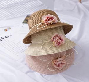 Chapeau de soleil élégant d'été en paille à fleurs, chapeau seau pour femmes, casquette de plage pour filles, chapeau d'église, Chapeu1396622