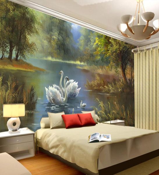 Elegant Swan Lake Wallpaper 3D PO Wallpaper Murales de pared personalizados Pintura al óleo Arte Diseño de interiores Cafetería para niños Oficina de 1917137