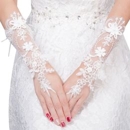Bruidshandschoenen elegant zoet borduurwerk bloemen kanten vingerloze lange handschoenen pure bruids bruids prom wanten voor vrouwen/meisjes bruiloftshandschoenen