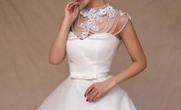Élégant doux vintage dentelle de mariée perles manuelles marié coréen ensemble tarière petit châle blanc robes de mariée un mot épaule necklac1402599