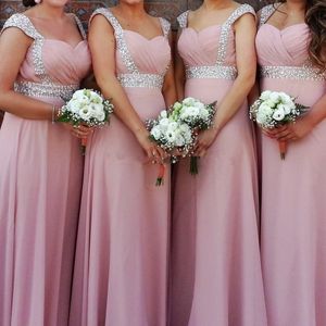 Elegante sweetheart chiffon bruidsmeisje jurken roze ruches mouwloze rits backless lange prom jurken 2017 goedkope bruiloft gasten feestjurk