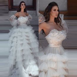 Robe de soirée élégante en Tulle, manches bouffantes, à plusieurs niveaux, Robe de soirée formelle, sur mesure