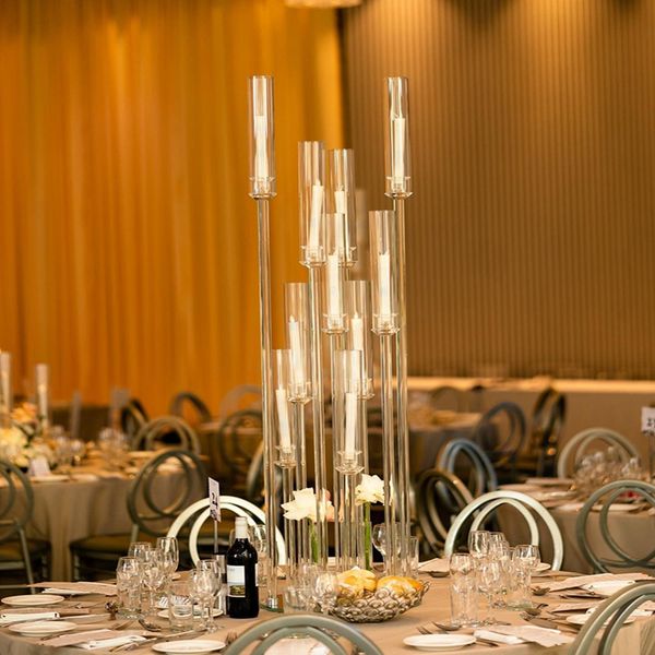 Mesa elegante de 10 brazos, candelabros transparentes de 80cm de altura, centros de mesa para bodas, decoración senyu660