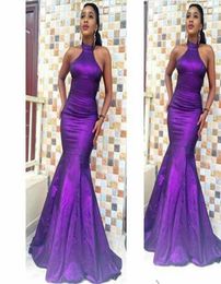 Elegante taffeta Purple Mermaid Prom Dresses Sheath High Neck Mouwloze formele avondjurken Slim Fit vrouwen evenementen feestjurken4645427