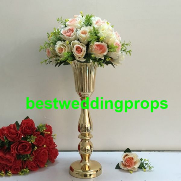Élégante grande nouveauté ! Vase en métal doré, centres de table en bol de fleurs, Vase trompette en fer mental argenté pour la décoration best0199