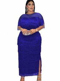 Élégant gland Lg Dres Bodyc Tulle Patchwork Curvy grande taille femmes vêtements anniversaire soirée fête robes d'événement Dr 4XL 88IP #