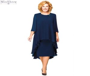 Élégante longueur de thé mère de la mariée robe de cocktail robe de cocktail grande taille 34 manches longues robes de soirée courtes avec veste sur mesure 1090915