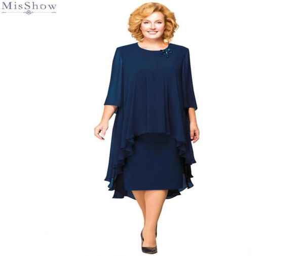 Elegante longitud de té Vestido de madre de novia para novio Vestido de cóctel Tallas grandes 34 Vestidos de fiesta cortos de manga larga con chaqueta por encargo 1090915