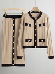 Tempérament élégant femmes deux pièces ensemble automne hiver français tricoté cardigan veste noir demi-jupe ensembles bureau navettage kit 231225