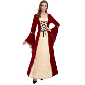 Traje temático elegante para escenario dramático Vestido medieval de estilo retro europeo y americano con cintura anudada y lujoso diseño de diamantes dorados