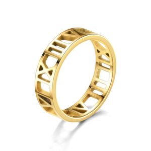 Bague élégante en acier titane pour hommes et femmes, anneau en acier inoxydable découpé avec chiffres romains, or argent, couleur sans décoloration, très haute qualité, prix de vente directe d'usine 6MM