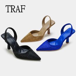 Elegant Traf High 238 Slingback Heel Woman Pumps vrouwelijke goud zwart blauwe strass sandalen stiletto hakken kantoor dame schoenen 240125 s c