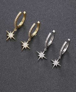 Elegante trendy gouden zilver acht sterren kleine hoepel oorbellen plave zilveren kristallen ster drop oorbellen voor vrouwen bruiloft sieraden geschenken w2040758
