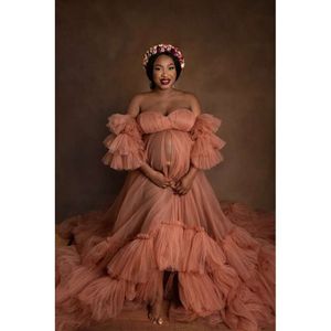 Elegant Tulle Cardigan Maternity Photoshoot Long Pleed Preted Hem Women Dress pour le mariage Guest