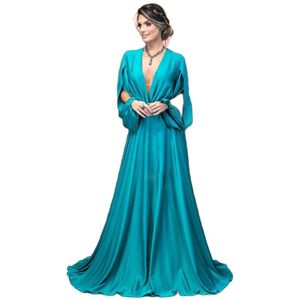Elegante turquoise jurken voor de moeder van de bruid Split formele jurk met lange mouwen voor speciale gelegenheden Diepe V-hals A-lijn Robes De Soiree 326 326