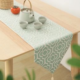 Elegante turquoise tafelloper jacquard bedloper met kwastjes rood tafelkleed smal voor thuisfeest bruiloft eettafel decor