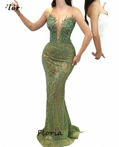 Elegante V-hals Mermaid Party Dres Custom Made Kralen Pailletten Celebrity Dr Arabische Dubai Bruiloft Jurken Vestidos Gala H07p #