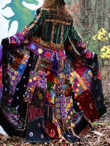 Elegant Velvet Boho Rapel Kleurblokken Jurk Casual Loose Patchwork Print Retro Robe Womens Summer Clothing 240415