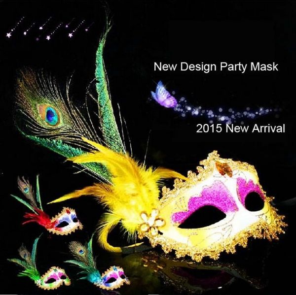 Elegante Venecia máscara de plumas de pavo real fiesta de halloween bola de mascarada media cara máscara sexy mascarada fiesta baile máscara facial para mujeres