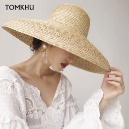 Élégant Vintage français Hepburn couleur primaire chapeau de paille femmes soleil bord de mer chapeau de plage femme été grand chapeau de soleil fait à la main qualité 240319
