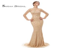 Elegante vintage lange mouwen Maxi -jurk Mantel Brutale jurken Pure Back Beads Crystal Bruid Jurken trouwjurk Prom Evening Wear3021251