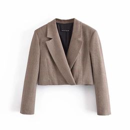 Elegante vintage vrouwen gewas blazer pendel rooster lange mouw blazer jasje lente kantoor dame chic hoge kwaliteit voor pakken 210521