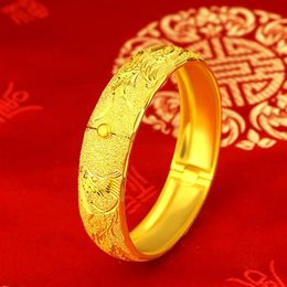 Elegantes accesorios nupciales de boda 18K oro amarillo sólido lleno patrón de Fénix pulsera para mujer joyería que se puede abrir Gift270I