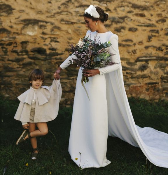 Robe De mariée élégante pour femmes 2023 mariée à manches longues Cape dos nu sirène Simple robes De mariée Robe De Mariage Vestidos De Noiva